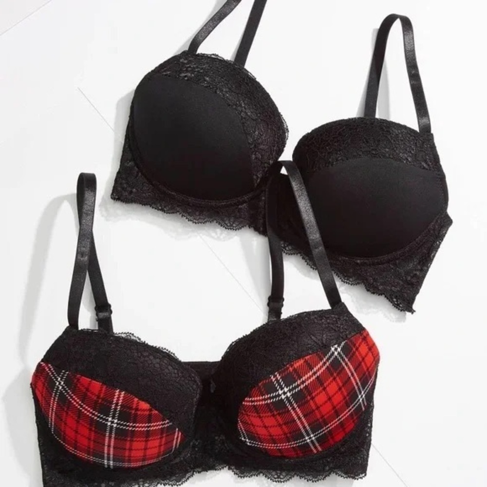 Cato | Red Plaid Black Bra Set Size 36B